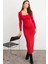 Kadın Kırmızı Kare Yaka Midi Elbise XC8102 5