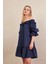 Kadın Lacivert Madonna Yaka Midi Elbise PSG1012 3
