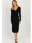 Kadın Siyah Kruvaze Kaşkorse Midi Elbise EY2703 3