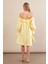 Kadın Sarı Madonna Yaka Midi Elbise PSG1012 4