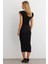 Kadın Siyah Omuzları Vatkalı Drape Maxi Elbise KED4252 5