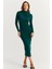Kadın Zümrüt Yeşil Drape Maxi Elbise DMR377 2