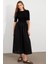 Kadın Siyah Kontrast Kumaşlı Midi Elbise MDMR457 1