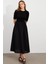 Kadın Siyah Kontrast Kumaşlı Midi Elbise MDMR457 2