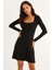 Kadın Siyah U Yaka Kaşkorse Mini Elbise EY1308 3