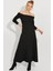 Kadın Siyah Madonna Yaka Midi Elbise BK272076 3