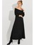 Kadın Siyah Madonna Yaka Midi Elbise BK272076 4