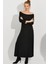 Kadın Siyah Madonna Yaka Midi Elbise BK272076 5