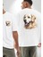 Sevimli Golden Retriever Köpek Dostu Beyaz Oversize Kadın Erkek Ön ve Sırt Baskılı Tişört 4