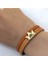 Taç Temalı Taç Motifli 14 Ayar Altın Plakalı Kahverengi Derili Hediye Bileklik-467SEMBOL 4