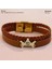 Eylül Ayı Doğumları İçin Kahverengi Derili Taç Motifli 14 Ayar Altın Plakalı Hediye Bileklik-467AY 2