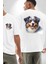 Zeki Australian Shepherd Köpek Tasarımı Beyaz Oversize Kadın Erkek Ön ve Sırt Baskılı Tişört 4