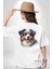 Zeki Australian Shepherd Köpek Tasarımı Beyaz Oversize Kadın Erkek Ön ve Sırt Baskılı Tişört 5