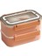 Bento 1600ML Lunchbox 2 Katlı 4 Bölmeli Çelik Sefer Tası Yemek Kutusu (Pembe) 1