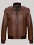 Hakiki Deri Kahverengi Erkek Deri Mont Bel ve Kolları Lastikli Fermuarlı Deri Ceket 1