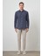 Erkek Lacivert Pamuk Trend Slim Fit Sert Yaka Gömlek 2
