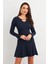 Kadın Lacivert Yakası Aksesuarlı Mini Elbise FRY2267 1