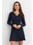 Kadın Lacivert Yakası Aksesuarlı Mini Elbise FRY2267 2