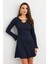 Kadın Lacivert Yakası Aksesuarlı Mini Elbise FRY2267 4