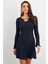 Kadın Lacivert Yakası Aksesuarlı Mini Elbise FRY2267 5