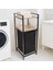 Ahşap Raflı Kirli Sepeti - 2 Katlı Raflı Çamaşır Sepeti Çok Amaçlı Banyo Düzenleyici 55 Litre Siyah 1