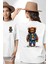 Trendy Kırmızı Sarı Taraftar Ayıcık Teddy Beyaz Oversize Kadın Erkek Ön ve Sırt Baskılı Tişört 1