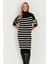 Kadın Siyah Çizgili Balıkçı Triko Midi Elbise MSF2539 2