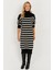 Kadın Siyah Çizgili Balıkçı Triko Midi Elbise MSF2539 4