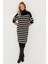 Kadın Siyah Çizgili Balıkçı Triko Midi Elbise MSF2539 5