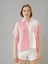 Kadın Keten Oversize Pembe Cizgili Beyaz Kısa Kollu Gömlek 4