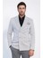 Gri Çizgili Gümüş Rengi Metal Düğmeli Slim Fit Kruvaze Blazer – Wessi 1