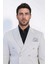 Gri Çizgili Gümüş Rengi Metal Düğmeli Slim Fit Kruvaze Blazer – Wessi 2