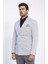 Gri Çizgili Gümüş Rengi Metal Düğmeli Slim Fit Kruvaze Blazer – Wessi 3