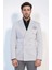 Gri Çizgili Gümüş Rengi Metal Düğmeli Slim Fit Kruvaze Blazer – Wessi 4