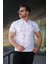 Erkek Beyaz Bej Yaprak Desenli Slim Fit Polo Yaka Tişört - 2529 1