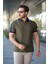 Erkek Polo Yaka Haki Şerit Detaylı Regular Fit Tişört - 2530 1