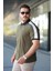 Erkek Polo Yaka Haki Şerit Detaylı Regular Fit Tişört - 2530 2
