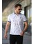 Erkek Beyaz Mavi Yaprak Desenli Slim Fit Polo Yaka Tişört - 2529 1