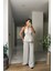 Taş Rengi Düğmeli Pantolon Bluz Keten Takım 3