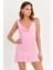 Kadın Pembe Degaje Yaka Mini Elbise HOR0078 2