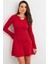 Kadın Kırmızı Yakası Aksesuarlı Mini Elbise FRY2267 1
