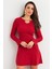 Kadın Kırmızı Yakası Aksesuarlı Mini Elbise FRY2267 2