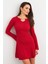 Kadın Kırmızı Yakası Aksesuarlı Mini Elbise FRY2267 3