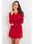 Kadın Kırmızı Yakası Aksesuarlı Mini Elbise FRY2267 4