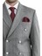 Çizgili Kruvaze Düğme Detaylı Gri Erkek Takım Elbise - Wessi 2