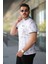 Erkek Beyaz Haki Yaprak Desenli Slim Fit Polo Yaka Tişört - 2529 2