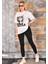 Kedi Baskılı Oversize Kadın T-Shirt Bisiklet Yaka 3