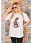 Tavşan Baskılı Oversize Kadın T-Shirt Bisiklet Yaka 1