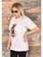 Tavşan Baskılı Oversize Kadın T-Shirt Bisiklet Yaka 2