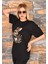 Tavşan Baskılı Oversize Kadın T-Shirt Bisiklet Yaka 2